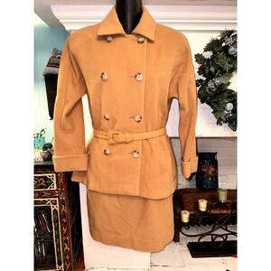 VINTAGE UNWORN 80'S RALPH LAUREN CAMEL 100% CASHMERE SKIRT & JACKET SUIT